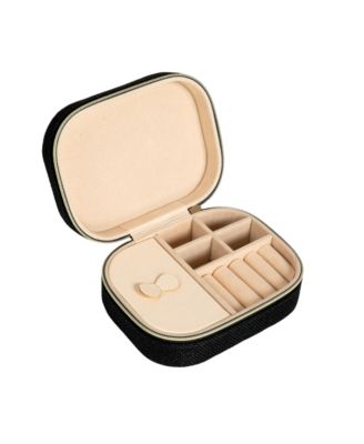 Small Leather Travel Jewelry Organizer Box, Caramel Color