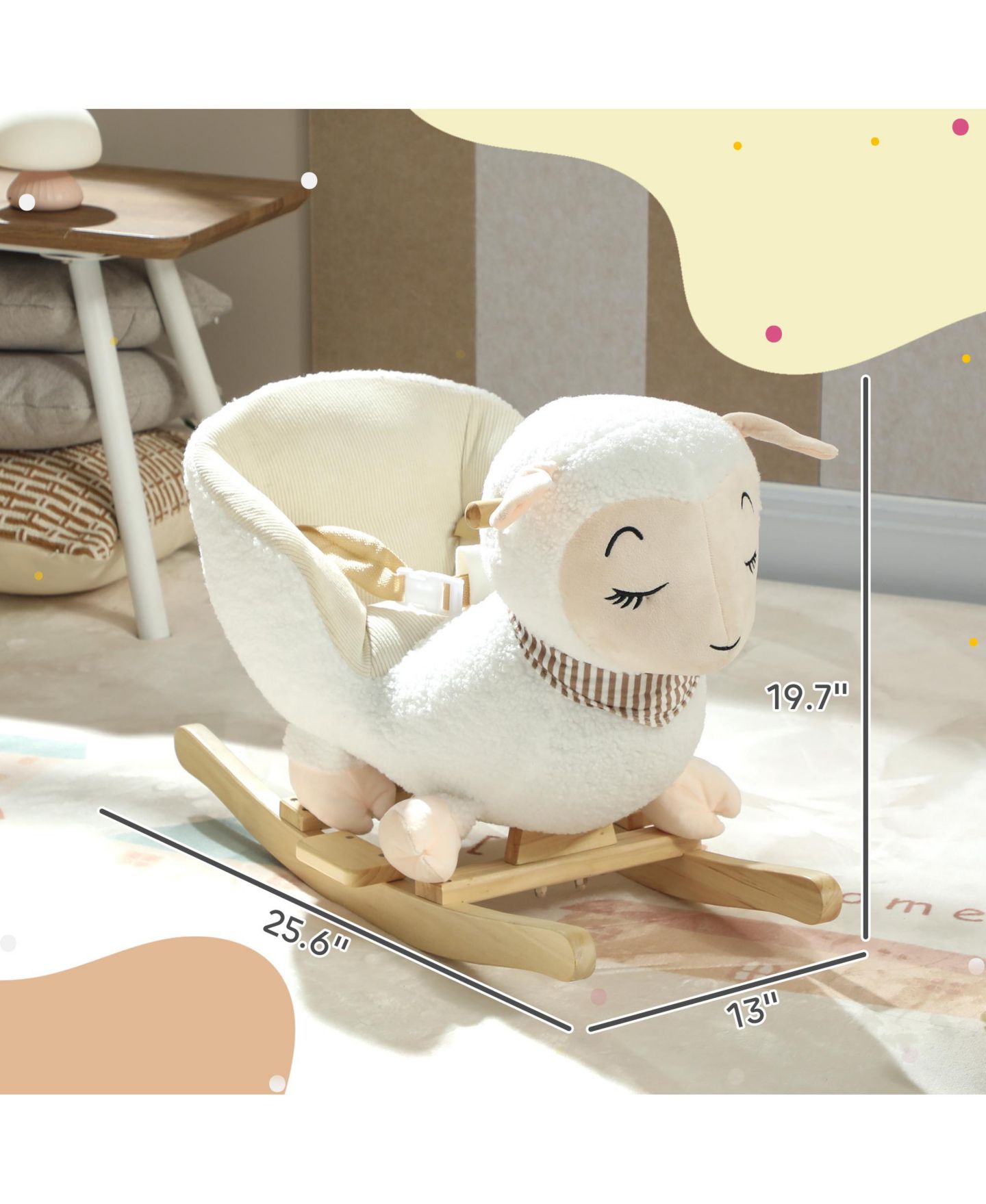 Детская мягкая игрушка Qaba Sheep Rocking Horse, Plush, Sound-Activated, 55 lbs Capacity, Ages 18-36 Months, цвет: Белый — фото 4