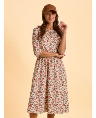 Women's Beech 3/4 Sleeve Waist Tie Midi Dress