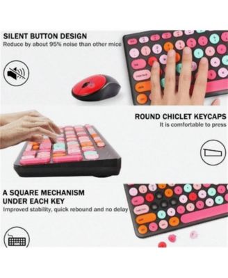 Wireless Keyboard and Mouse Combo - Retro Typewriter Keyboard With Round Keycaps, 2.4GHz Cute Wireless Keyboard Mouse Computer, Desktop - Black