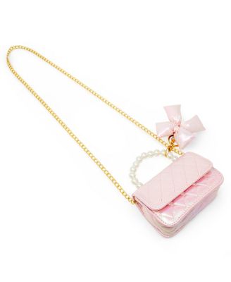 Girls Shiny Quilted Fluffy Bow Handbag, Pink