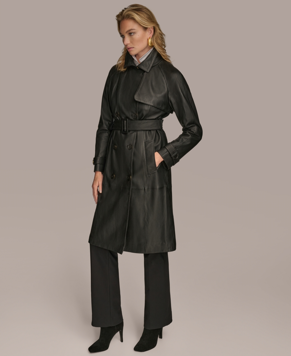 Donna Karan New York Women's Belted Leather Trench Coat
