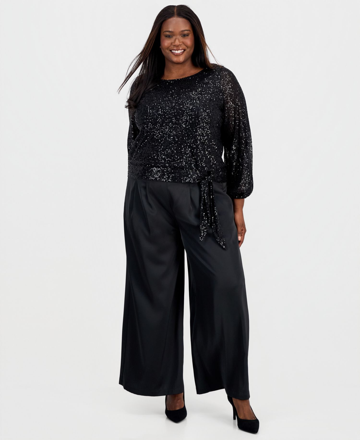 ASL Plus Size Sequin Blouson-Sleeve Top
