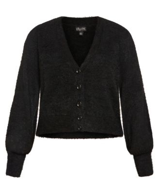 Plus Size Fluffy Button Cardigan