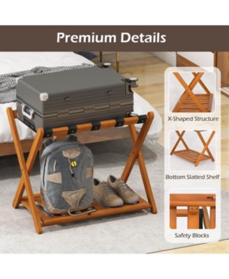 Luggage Racks Set of 2 with Storage Shelf &amp; 5 Nylon Straps Luggage Holder