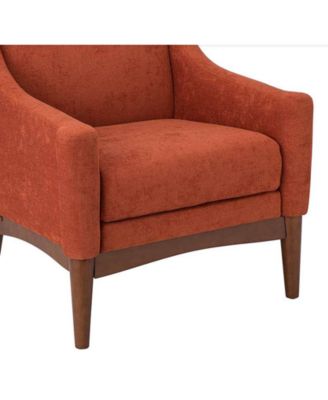 Fabric Recessed Arms Accent Chair with Solid Wood Legs for Living Room Bedroom