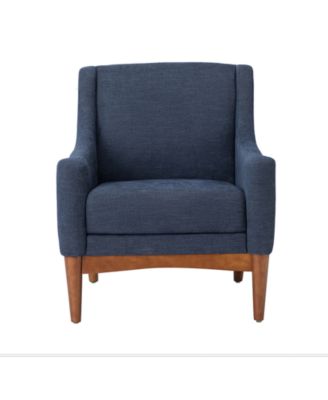 Fabric Recessed Arms Accent Chair with Solid Wood Legs for Living Room Bedroom