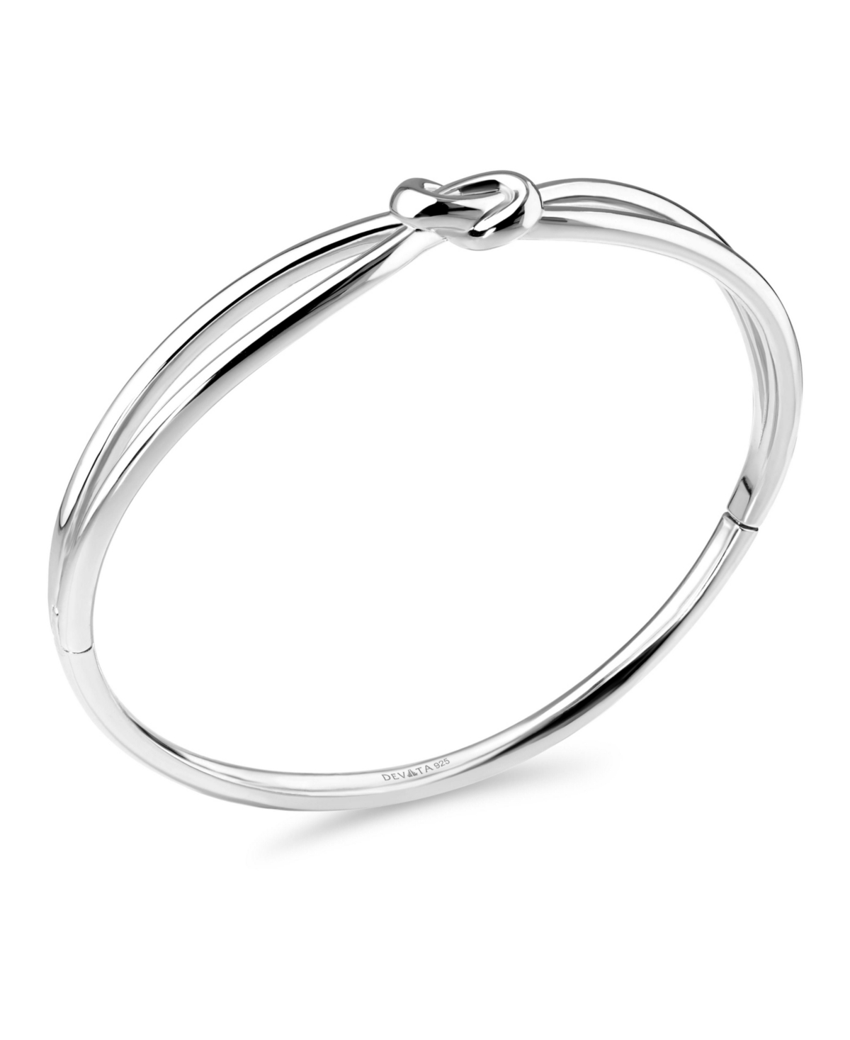 Devata Love Knot Bangle Bracelet in Rhodium Plated Sterling Silver, Size Medium