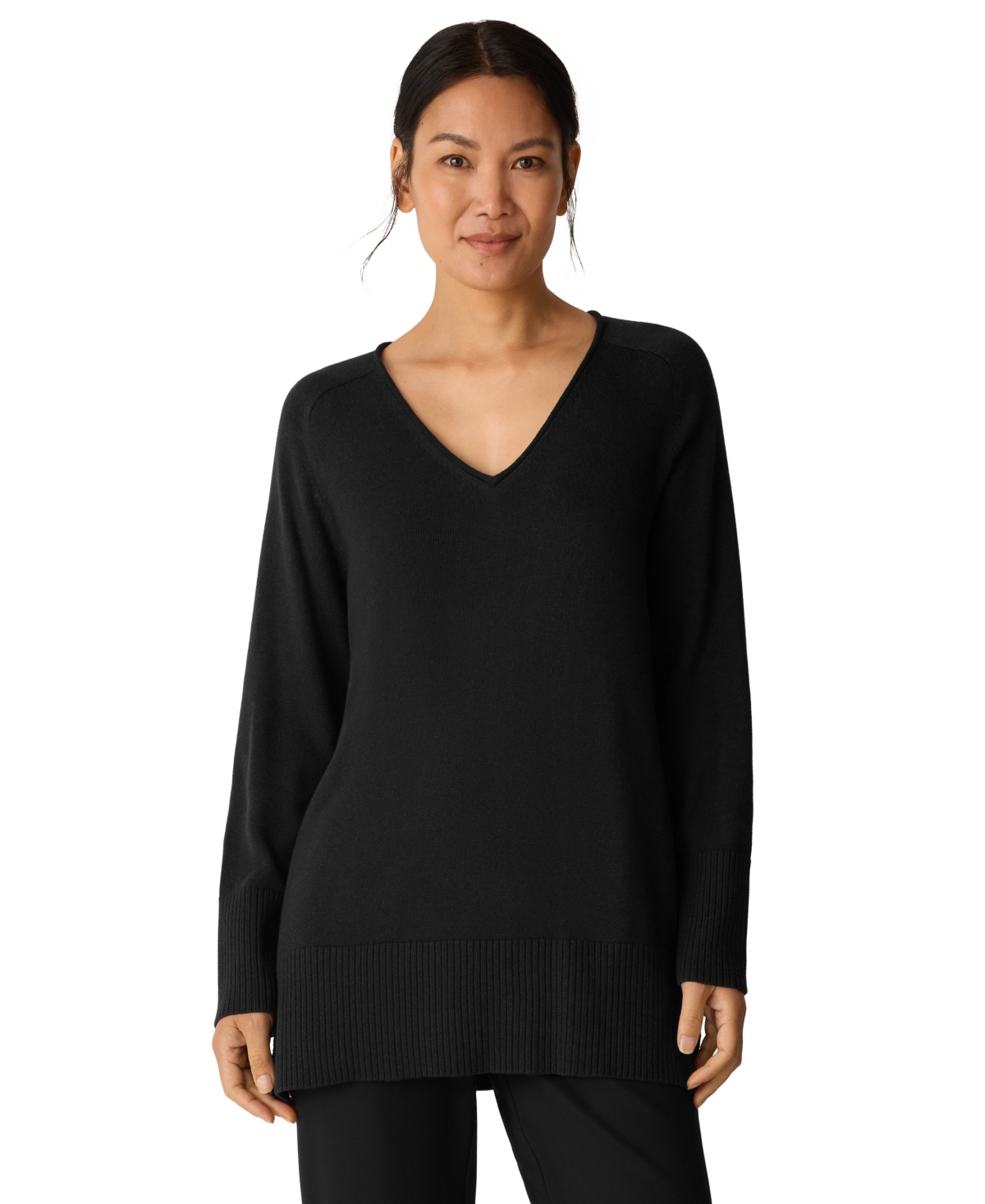 Eileen Fisher Women's V-neck Long-sleeve Sweater In Black