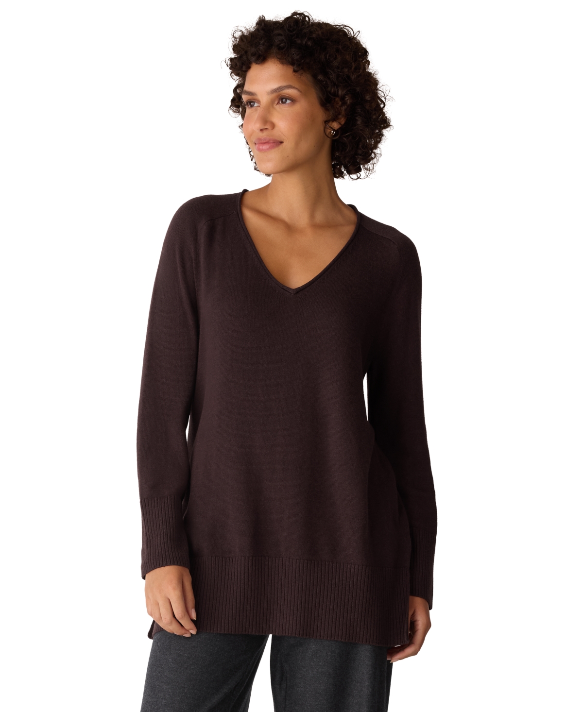 Eileen Fisher Women's V-neck Long-sleeve Sweater In Brown