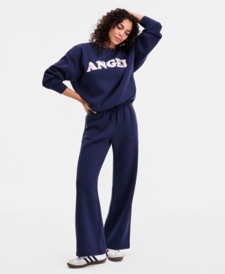 Juniors' Whipstitched Crewneck Sweatshirt & Wide-Leg Pants