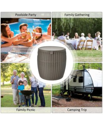 9.5 Gallon 4-in-1 Patio Rattan Cool Bar Cocktail Table Side Table