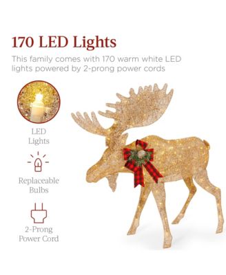 2-Piece Moose Family Lighted Christmas Yard D&eacute;cor Set w/ 170 LED Lights, Stakes, Zip Ties