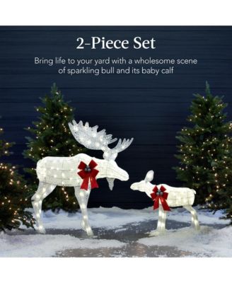 2-Piece Moose Family Lighted Christmas Yard D&eacute;cor Set w/ 170 LED Lights, Stakes, Zip Ties