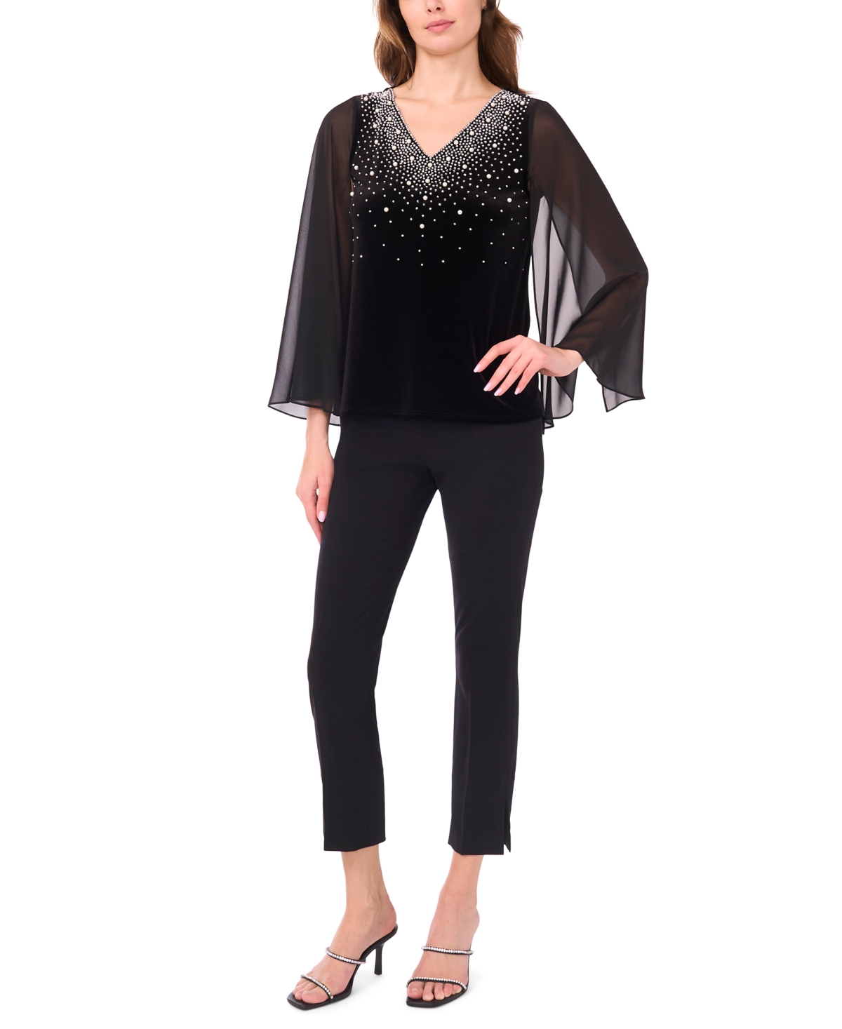 Msk Women's V-neck Long-sleeve Knit Top In Black