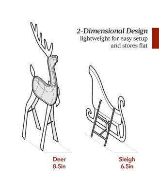 Lighted 2D Reindeer & Sleigh Set Outdoor Decor w/ Warm White LED Lights