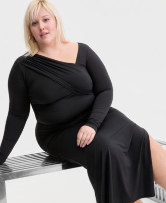 Trendy Plus Size Asymmetrical-Neck Midi Dress, Macy's Exclusive