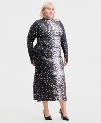 Trendy Plus Size Printed Mock-Neck Midi Dress, Macy's Exclusive