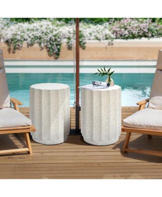 Outdoor Side Table, 18'' Cement Accent End Tables for Patio, Garden Small Decorative Stool