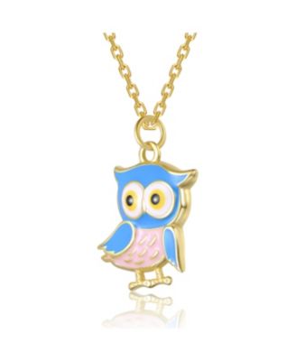 14K Gold Plated with Multi Color Enamel Owl Design Pendant Necklace