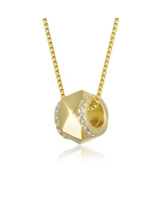 Sterling Silver 14K Gold Plated with Clear Cubic Zirconia Round Geometric Shaped Pendant Necklace