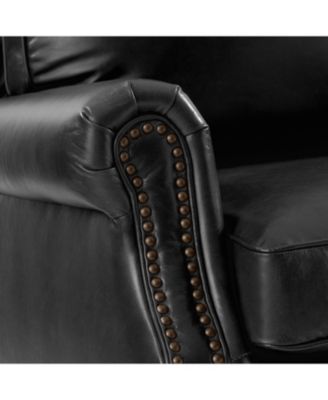 Wajeeh 33"W Mid-Century Modern Buttery Genuine Leather Accent Chair With Solid Wood Legs