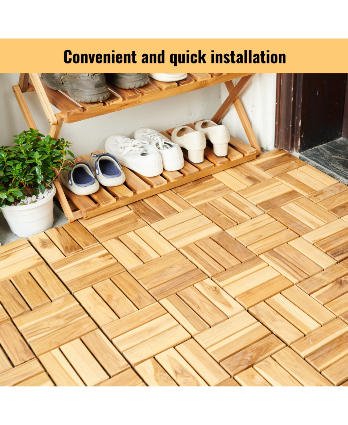 Streamdale Furniture Acacia Deck Tiles Checker 12"x12" Yellow -Pack