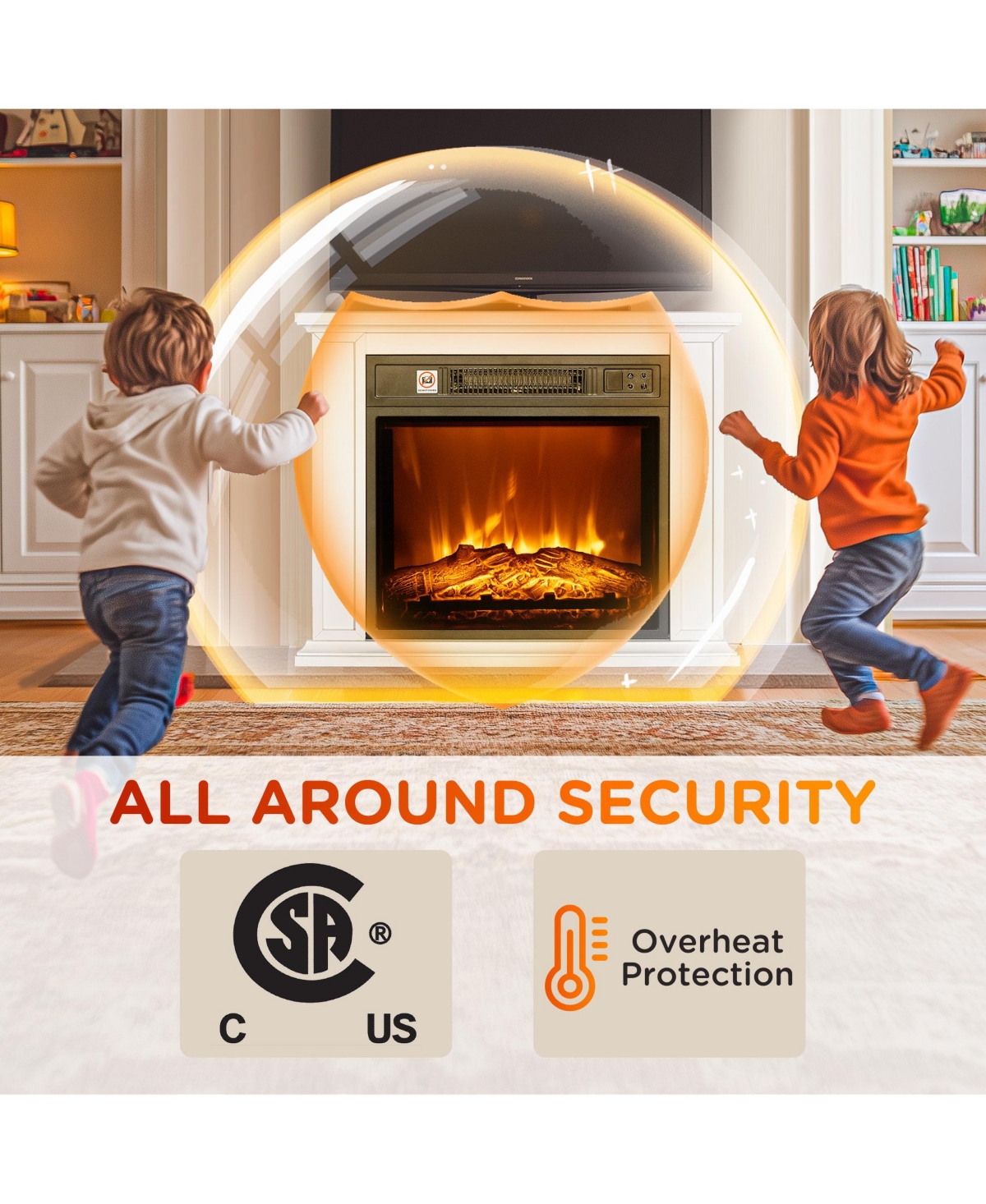 Homcom 26" Freesding Electric Fireplace Heater with Mantel,