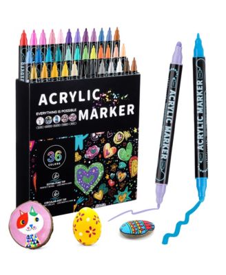 Acrylic Paint Markers, 36 Colors Dual Tip Paint Markers, Multi-Purpose Paint Pen for Rock Painting, Glass and DIY Crafts Making Art Supplies