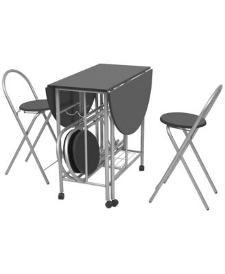 Dining Set Black and silver MDF and powder-coated iron Compact