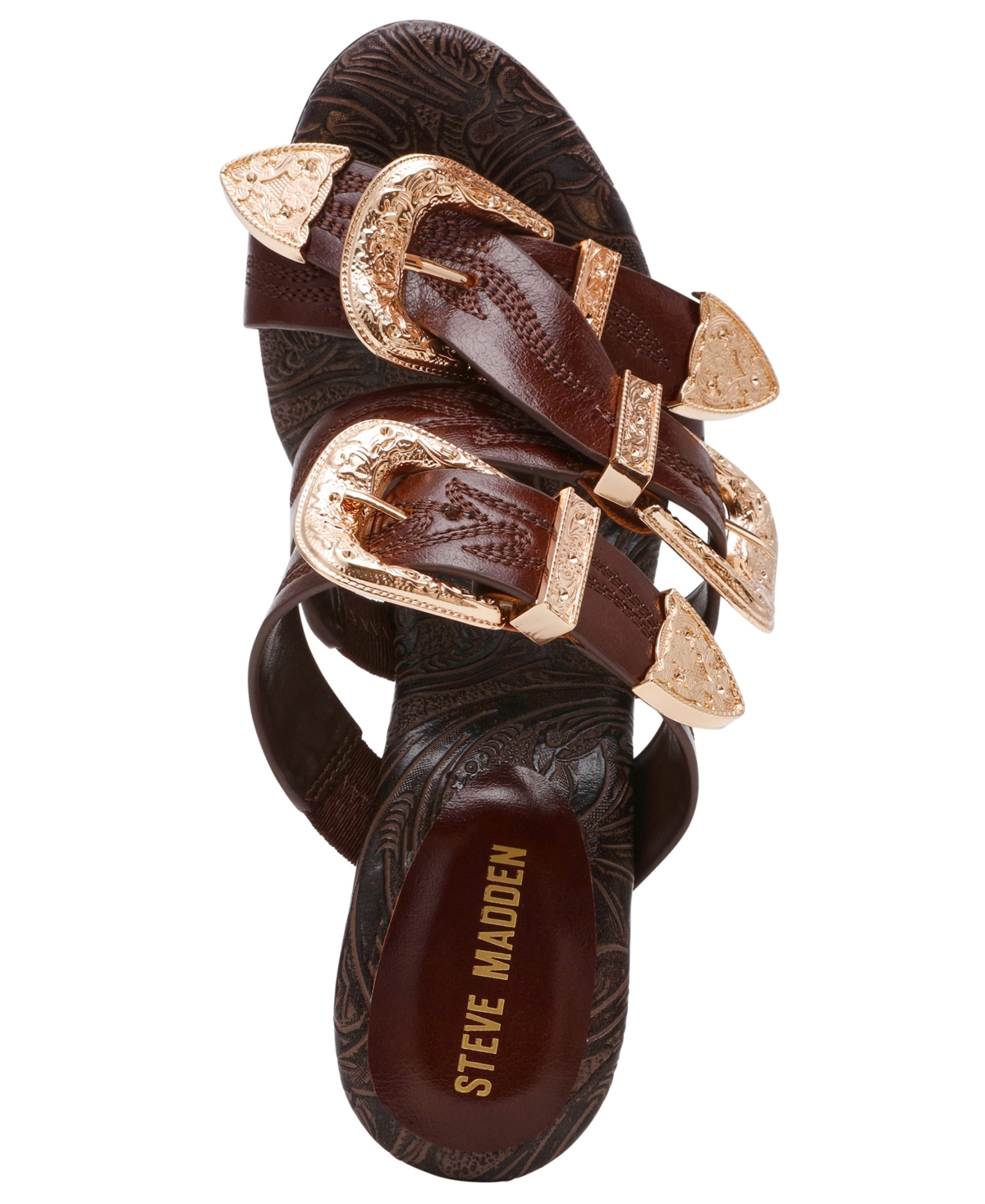 Steve Madden Women's Farra Strappy Western Buckled High-heel Dress Mules In Burgundy