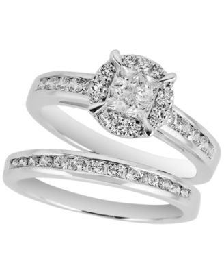 Macy's - Diamond Halo 2-Pc. Bridal Set Ring (1 ct. t.w.) in 14K White Gold