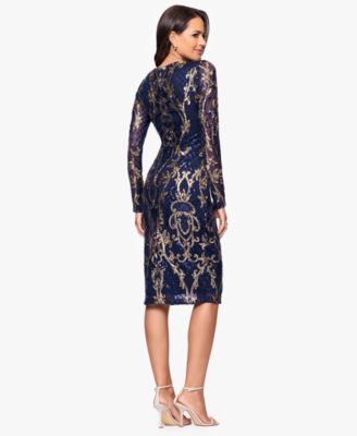 Petite Sequin Scoop Neck Long-Sleeve Dress