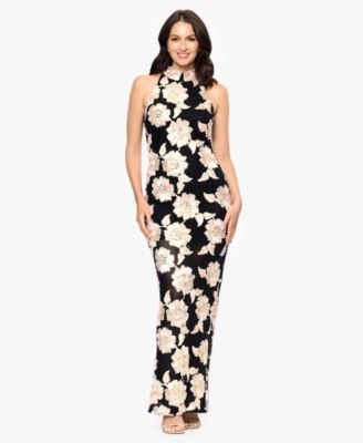 Betsy & Adam - Petite 3D Embroidered Flower Sleeveless Long Dress