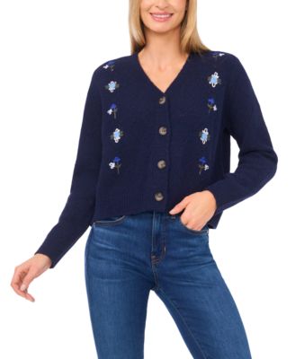Women's Flower Embroidery Long-Sleeve Cardigan Sweater
