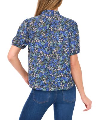 Women's Short-Sleeve Bow Tie Shirred Top