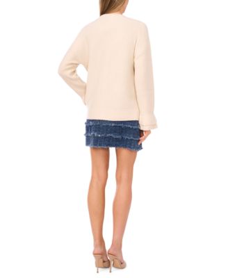 Women's V-Neck Ruffle Cuff Cardigan Sweater