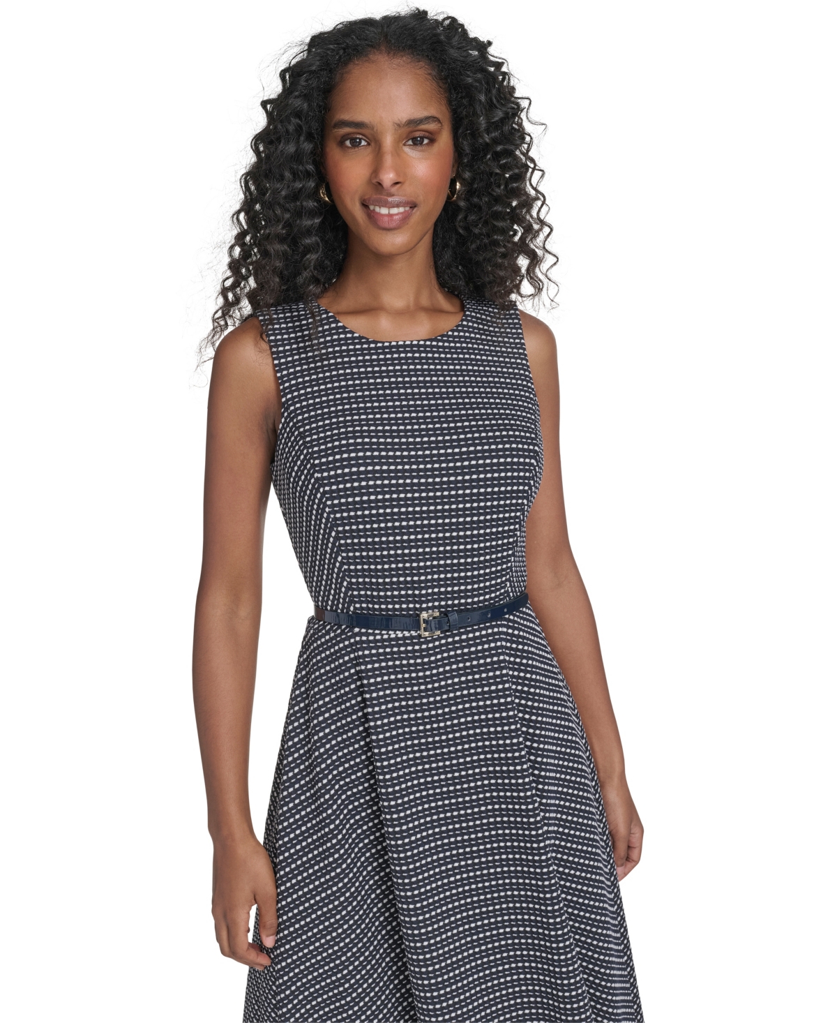 Tommy Hilfiger Women's Sleeveless Pick Stitch Knit Belted Midi Dress