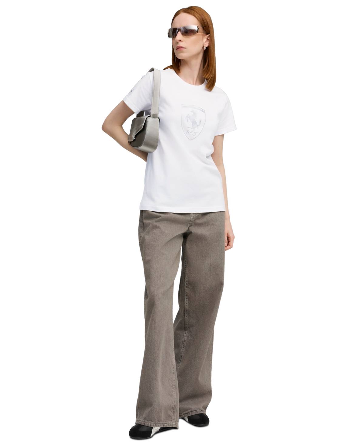 Puma Scuderia Ferrari Shield Graphic Tee In White, Women's At Urban Outfitters In White