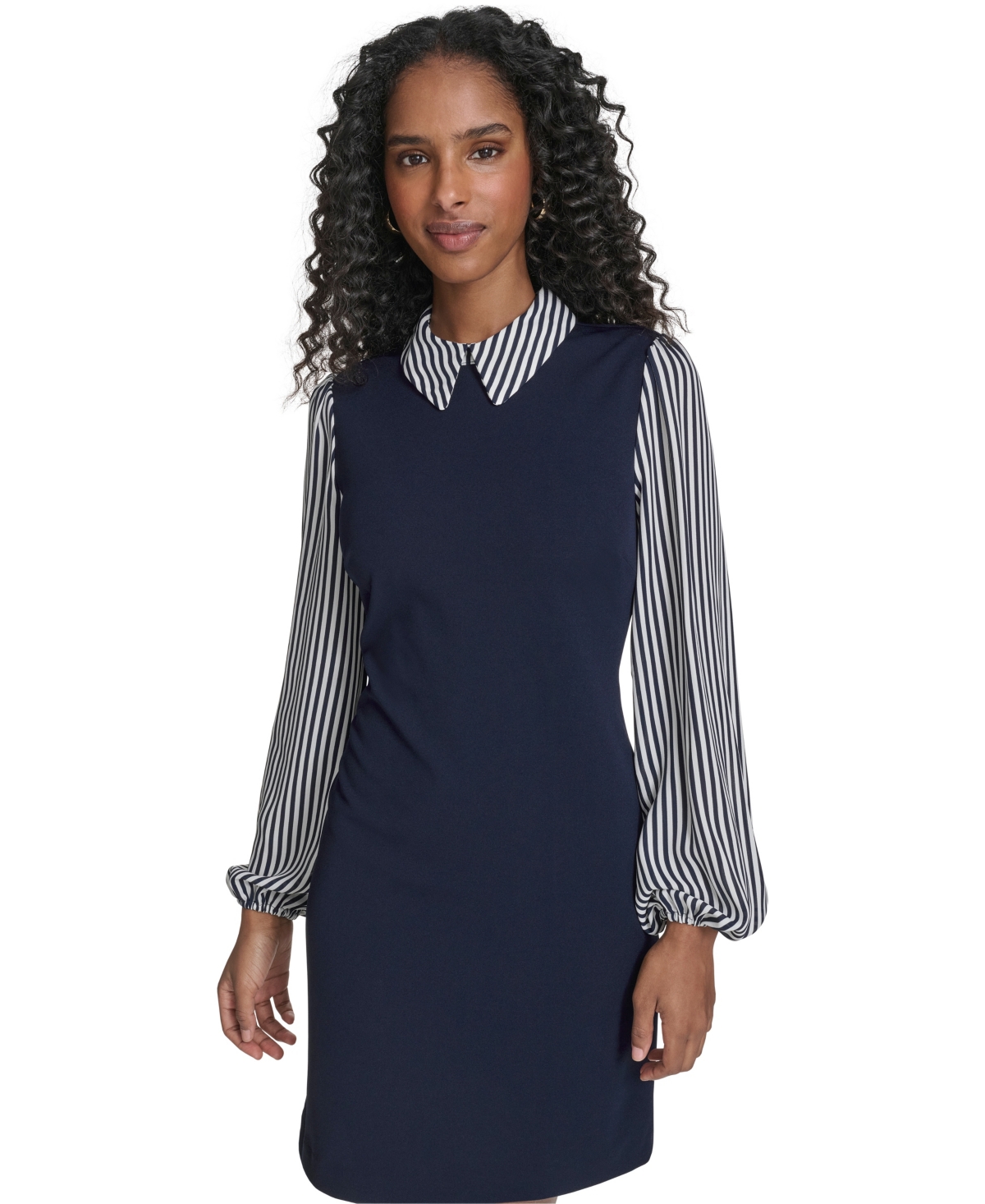 Tommy Hilfiger Women's Striped Collared Short Dress In Blue
