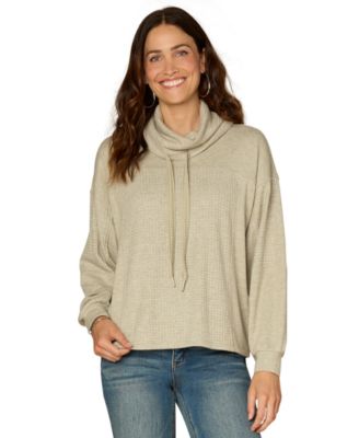 Petite Cowl Neck Ties Mix Media Knit Top