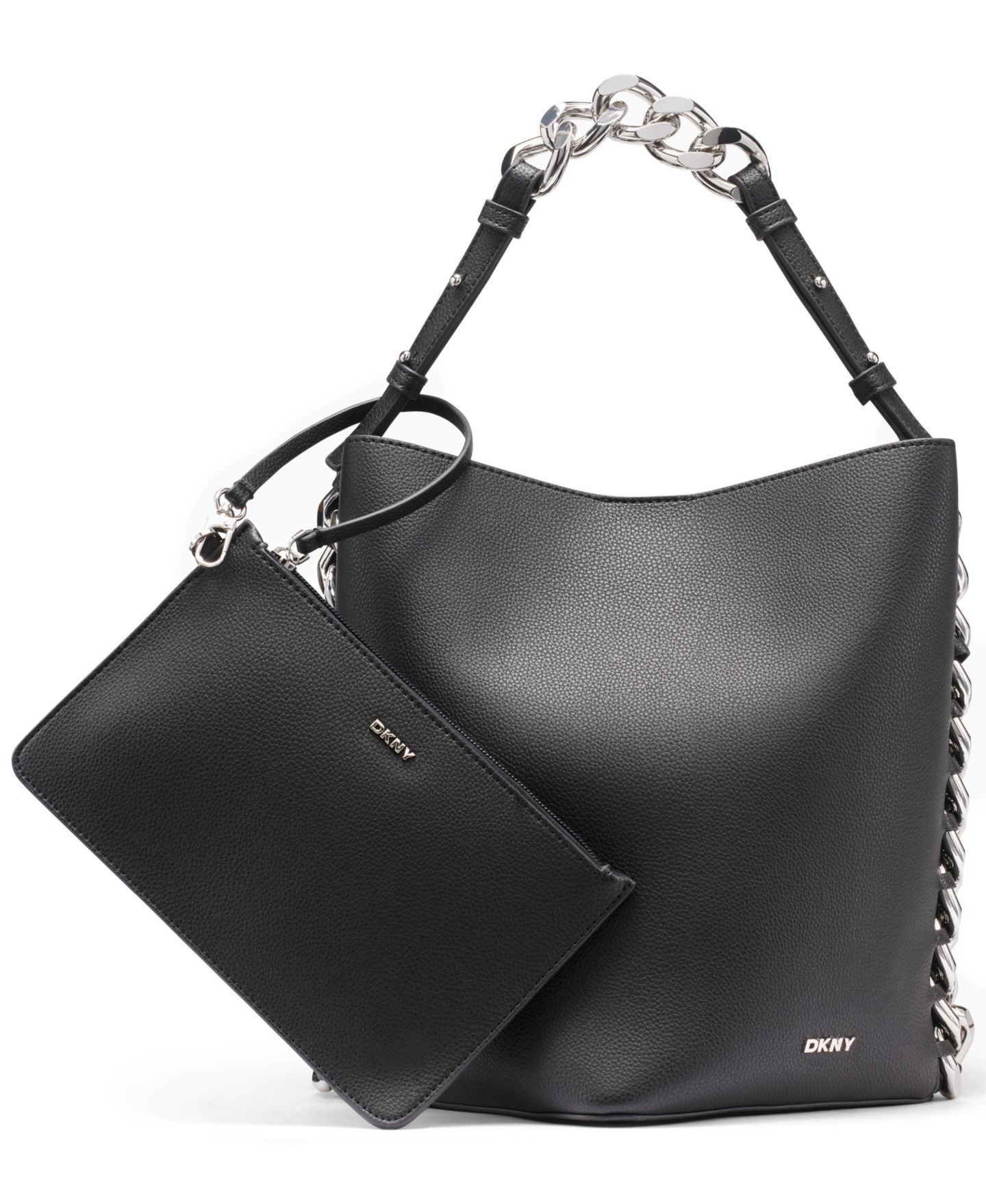 Женская сумка DKNY Riona Medium Bucket, цвет: Чёрный / Серебряный — фото 1