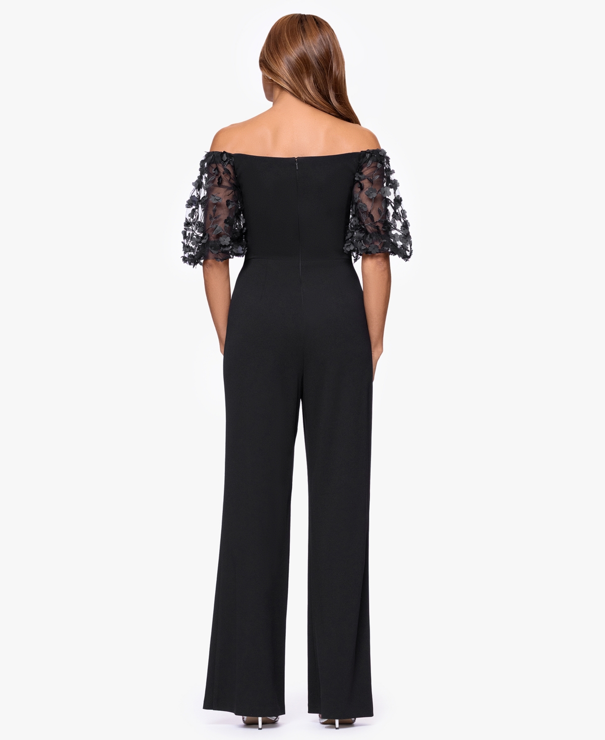 Xscape Women's Off-The-Shoulder Ruched Side Floral Jumpsuit