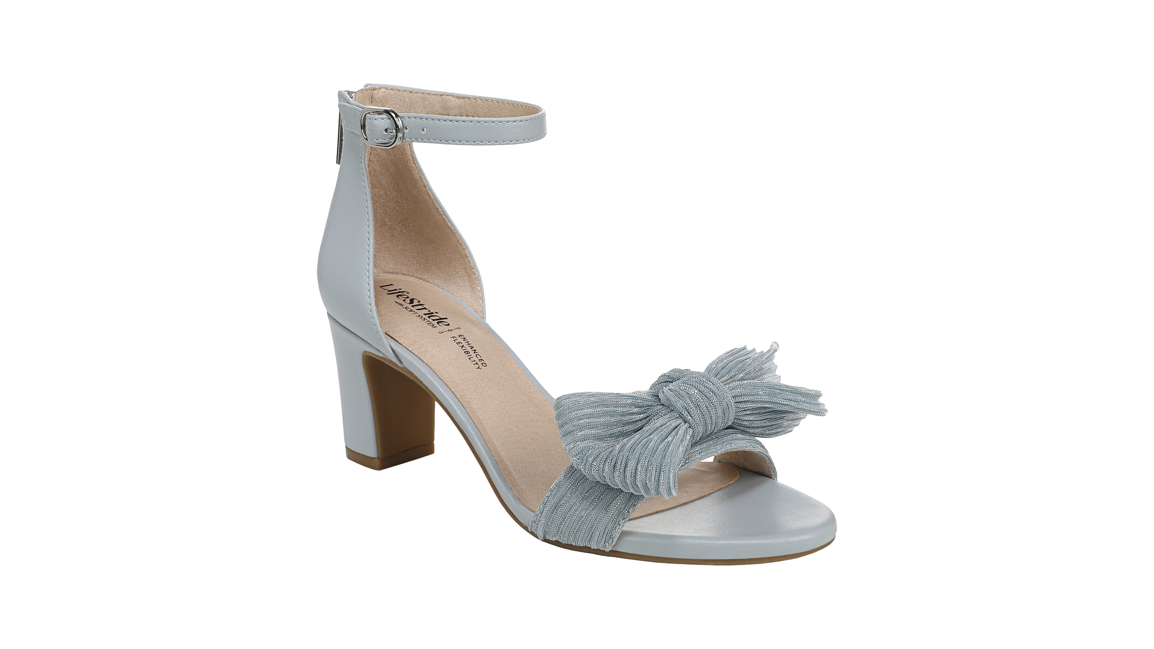 LifeStride Women's Florence-Bow Two Piece Block Heel Ankle Strap Sandals
