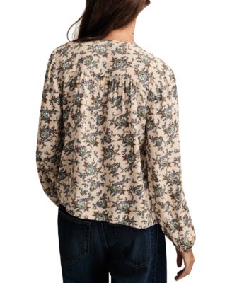 Women's Pintuck Floral Peasant Top