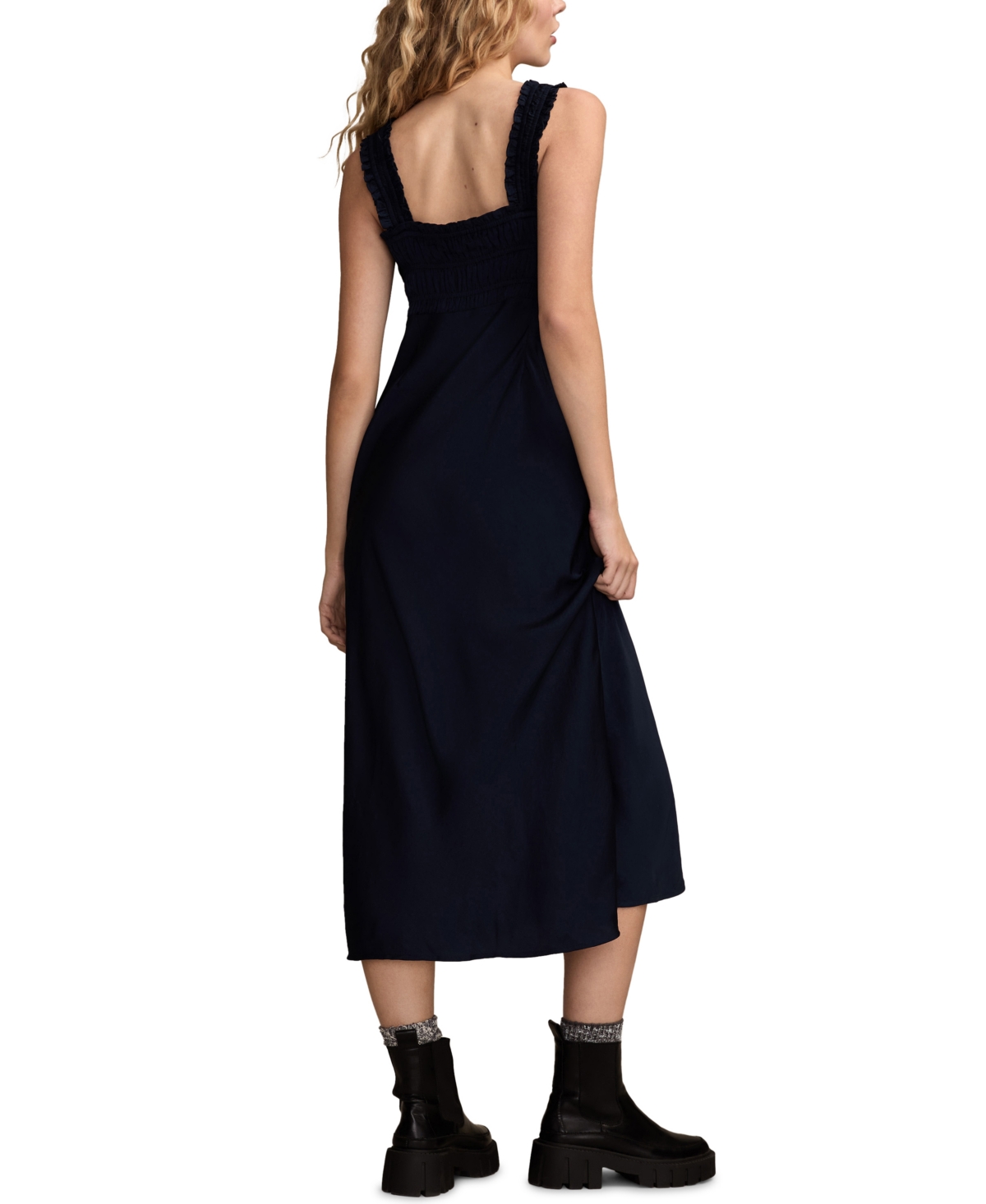 Lucky Brand Women's Ruched Bodice Slip Midi Dress