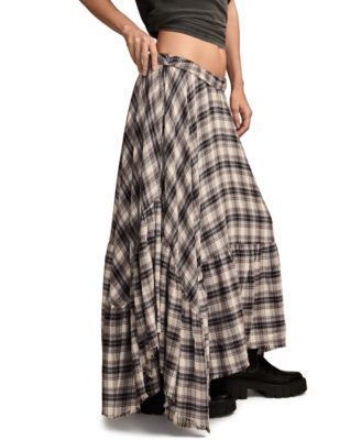 Women's Tiered Plaid Maxi Skirt