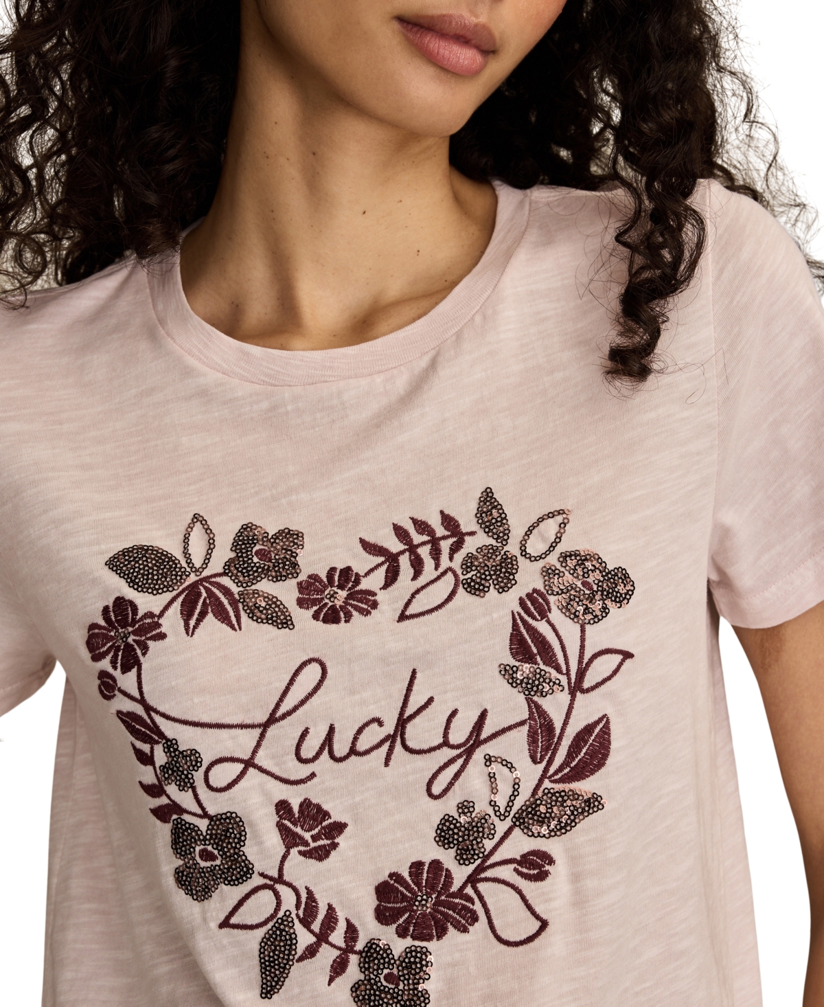 Lucky Brand Women's Floral Heart Classic Crewneck T-shirt In Neutral