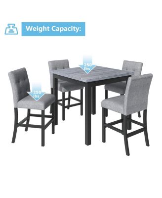 5-Piece Counter Height Dining Set with Upholstered Chairs, 35.4" Square Pub Table and 4 High-Back Stools for Kitchen or Dining Room