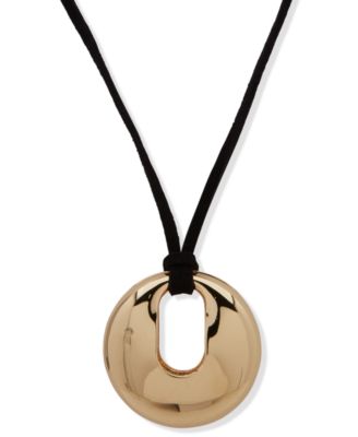 Anne Klein - Faux Suede Gold-Tone Polished Cord Pendant Necklace